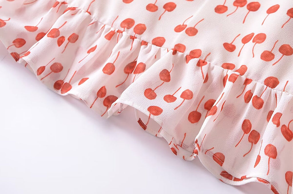French Sweet Floral Printed Waist Controlled Suspender Dress Slim Fit Slimming Flounce Anti Aging Elegant Dress