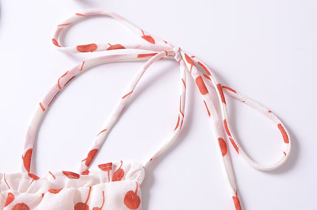 French Sweet Floral Printed Waist Controlled Suspender Dress Slim Fit Slimming Flounce Anti Aging Elegant Dress