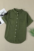 Women's Short Sleeve Denim Button Up Shirt with Pocket - Image 4