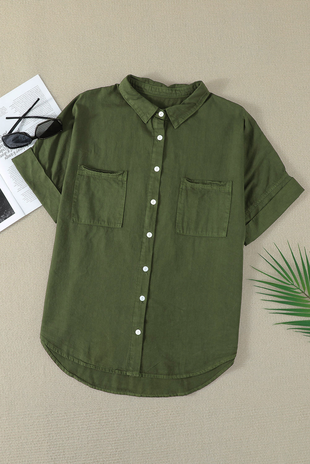 Women's Short Sleeve Denim Button Up Shirt with Pocket - Image 4