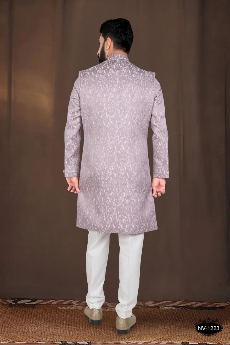 Pink Woven Jacquard Kurta and White Pyjama Set for Toddlers