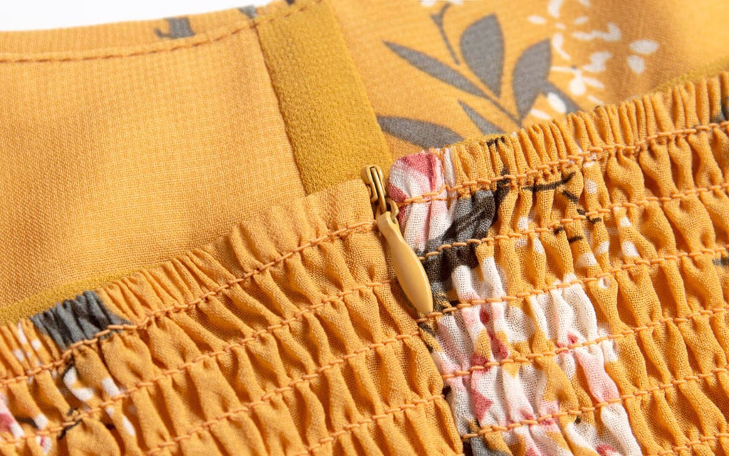 Women Clothing Retro Yellow Background with Printing Bottom Slit Strap Dress