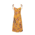 Women Clothing Retro Yellow Background with Printing Bottom Slit Strap Dress