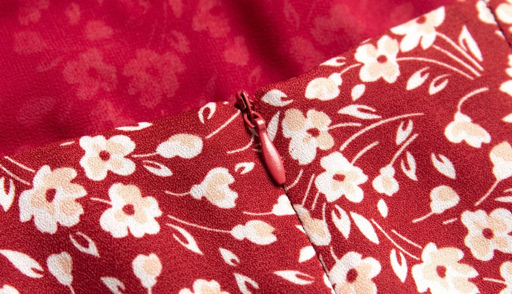 French Holiday Red Bottom Floral Round Neck Tight Waist Split Dress Summer Sexy Backless Midi Dress
