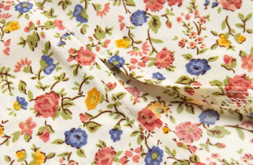 Spring Pastoral Floral Pattern Over Beige Background Square Collar Casual Camisole Dress
