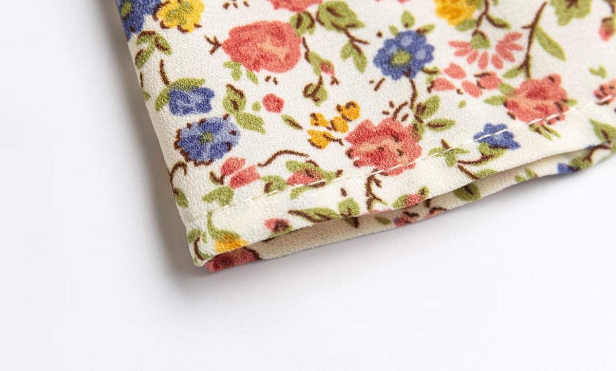 Spring Pastoral Floral Pattern Over Beige Background Square Collar Casual Camisole Dress