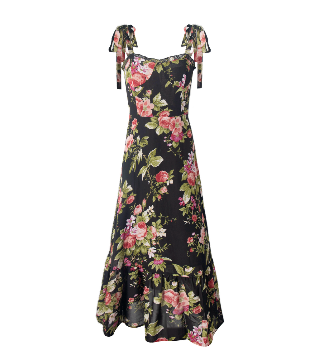 Spring Holiday Casual Strap Lace Large Floral Printed Maxi Dress