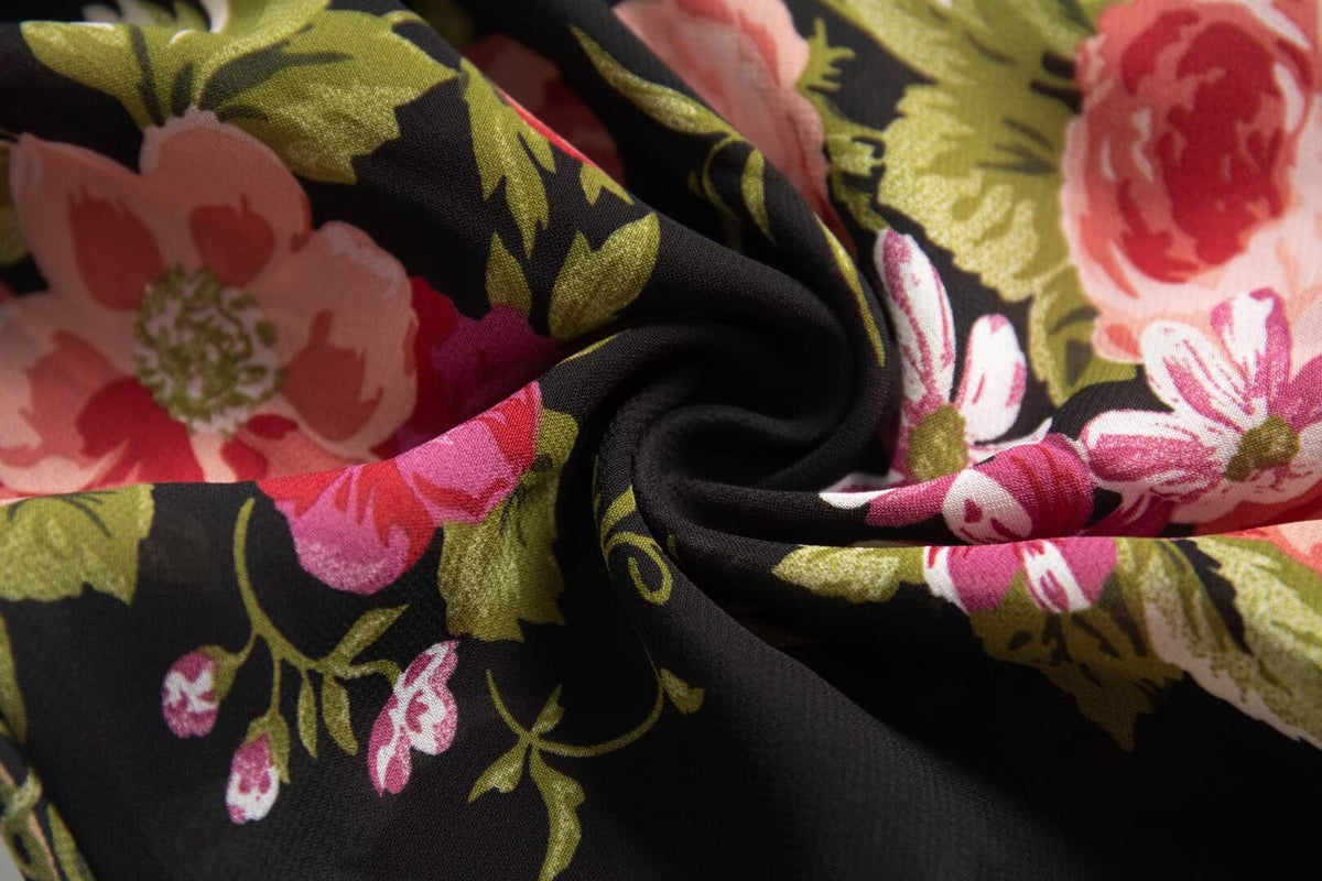 Spring Holiday Casual Strap Lace Large Floral Printed Maxi Dress