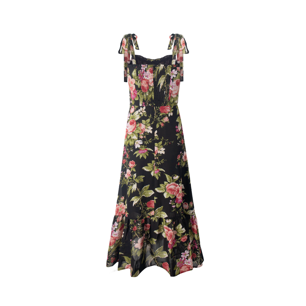 Spring Holiday Casual Strap Lace Large Floral Printed Maxi Dress