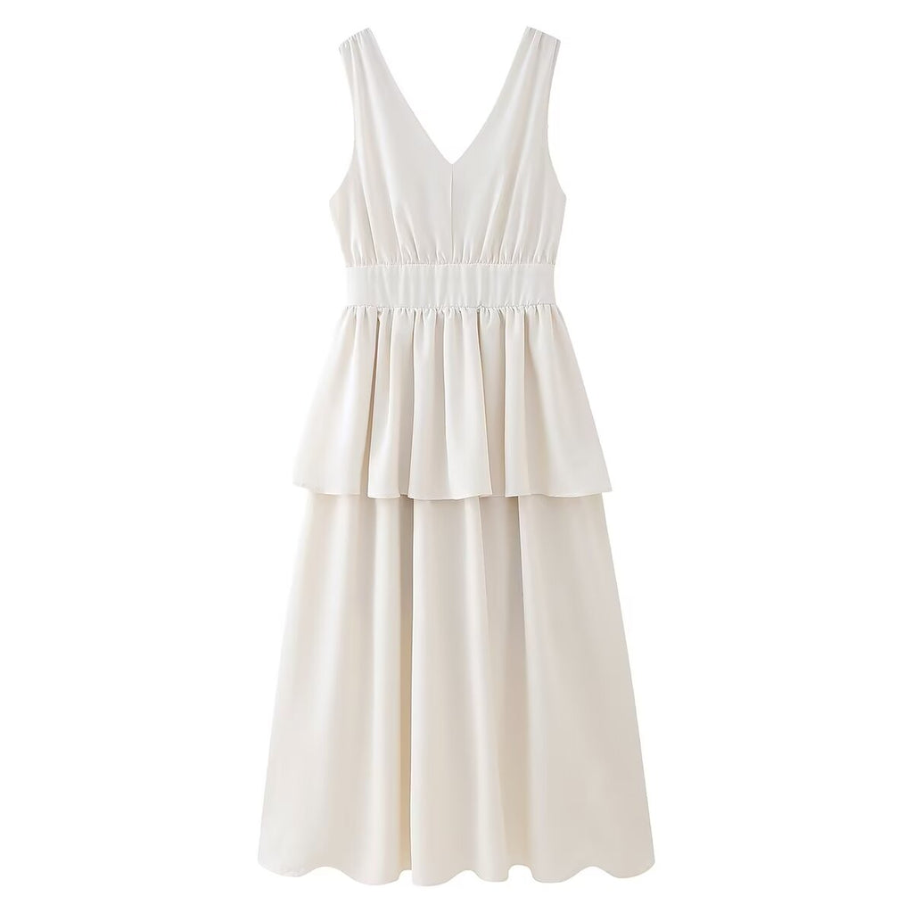 Women Clothing Summer V neck Sleeveless Dress