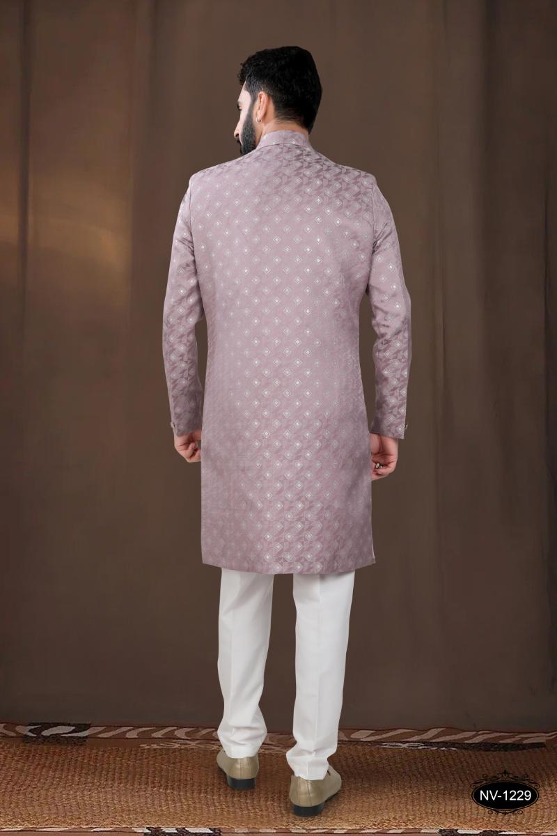 Pink Woven Jacquard Kurta and White Pyjama Set for Toddlers