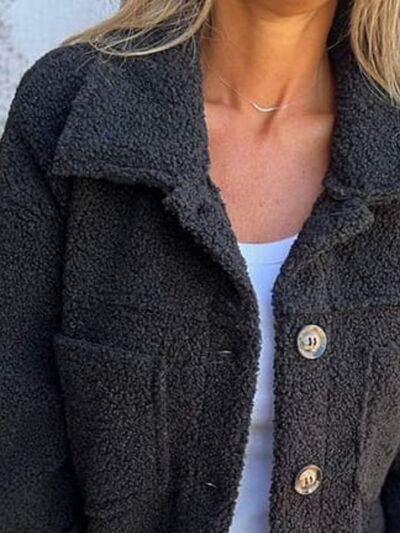 Women's Fuzzy Button-Up Jacket with Drop Shoulder