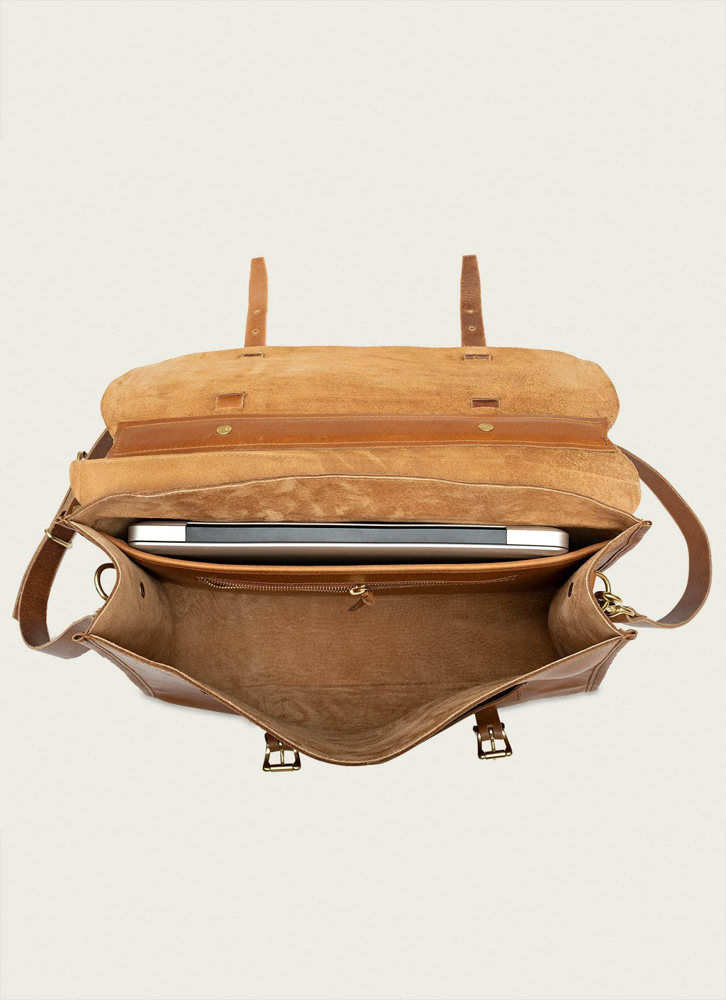 Tan Leather Messenger Bag with Laptop Compartment