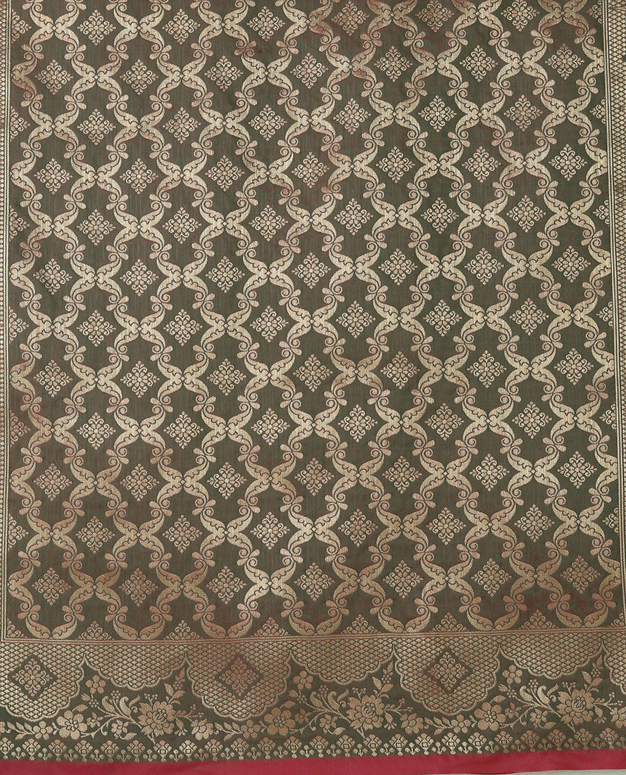 Pink Banarasi Silk Blend Saree with Zari Woven Brocade Design