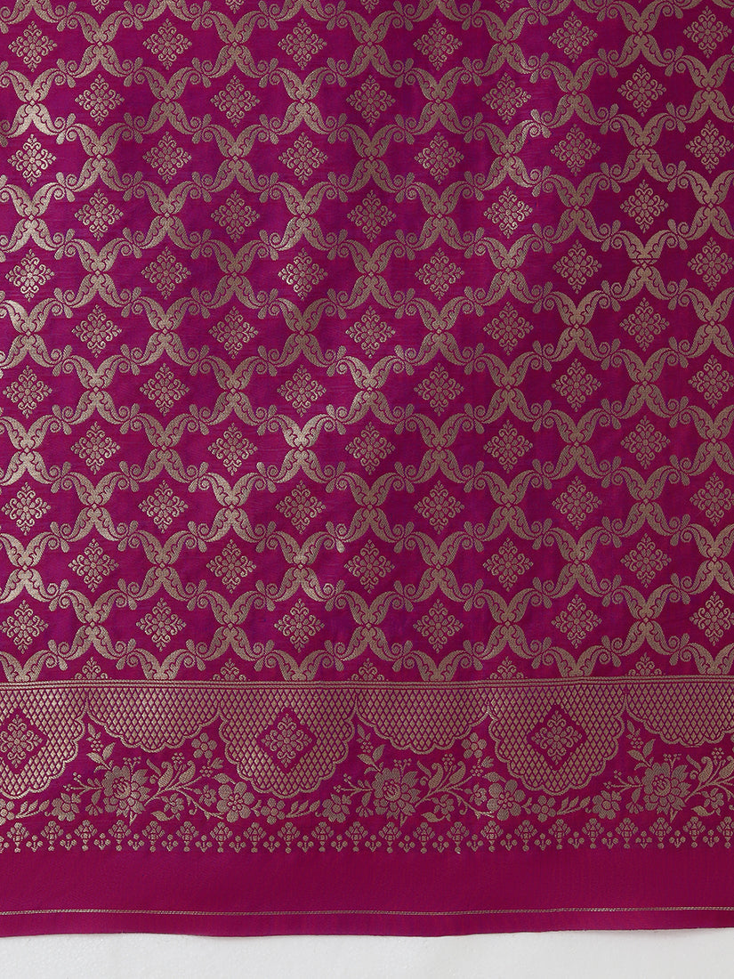 Dark Olive Banarasi Silk Blend Saree with Zari Brocade Design