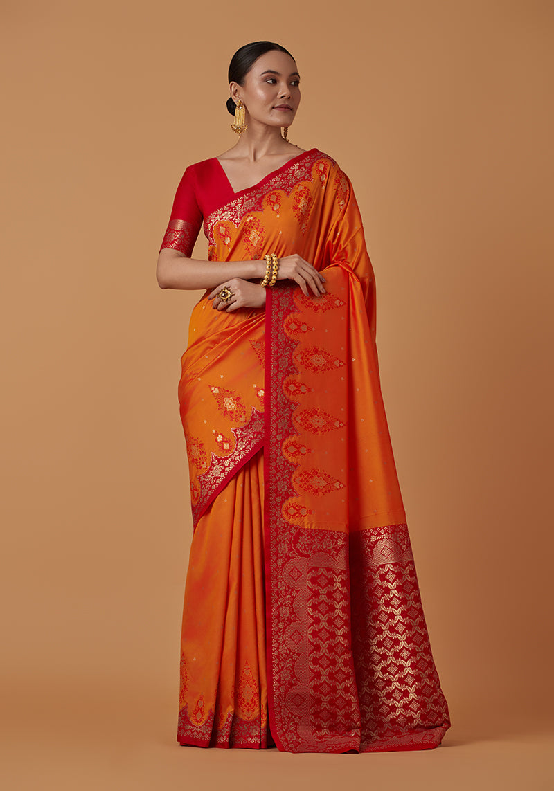 Amber Banarasi Silk Blend Saree with Rich Zari Woven Brocade