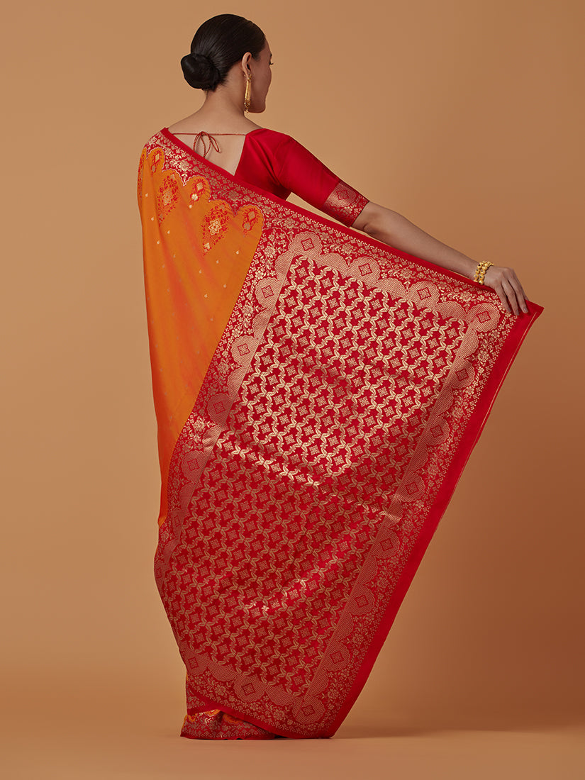 Amber Banarasi Silk Blend Saree with Rich Zari Woven Brocade