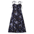 Spring Women Floral Print Vacation Sexy Slit Tied Spaghetti Strap Dress