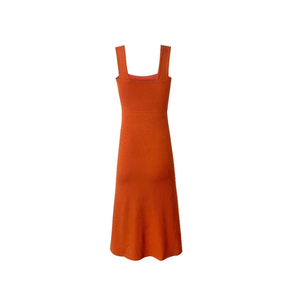 Spring Summer Square Collar Suspender Dress Women Side Slit Sexy Stretch Slim Fit Underwear Mid Length Dress
