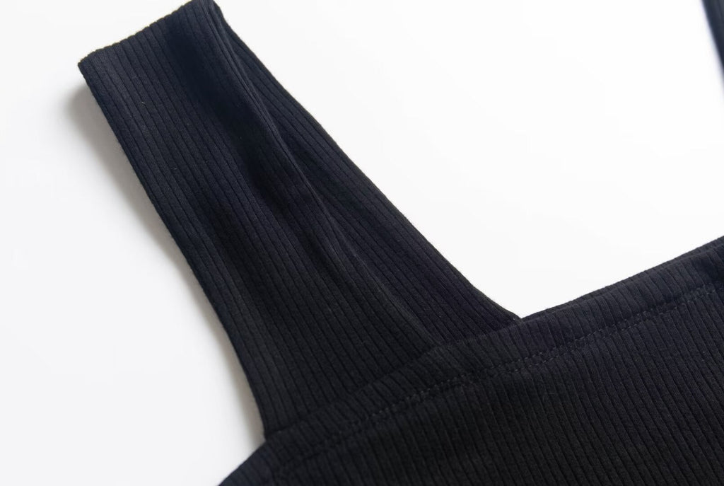 Spring Summer Square Collar Suspender Dress Women Side Slit Sexy Stretch Slim Fit Underwear Mid Length Dress