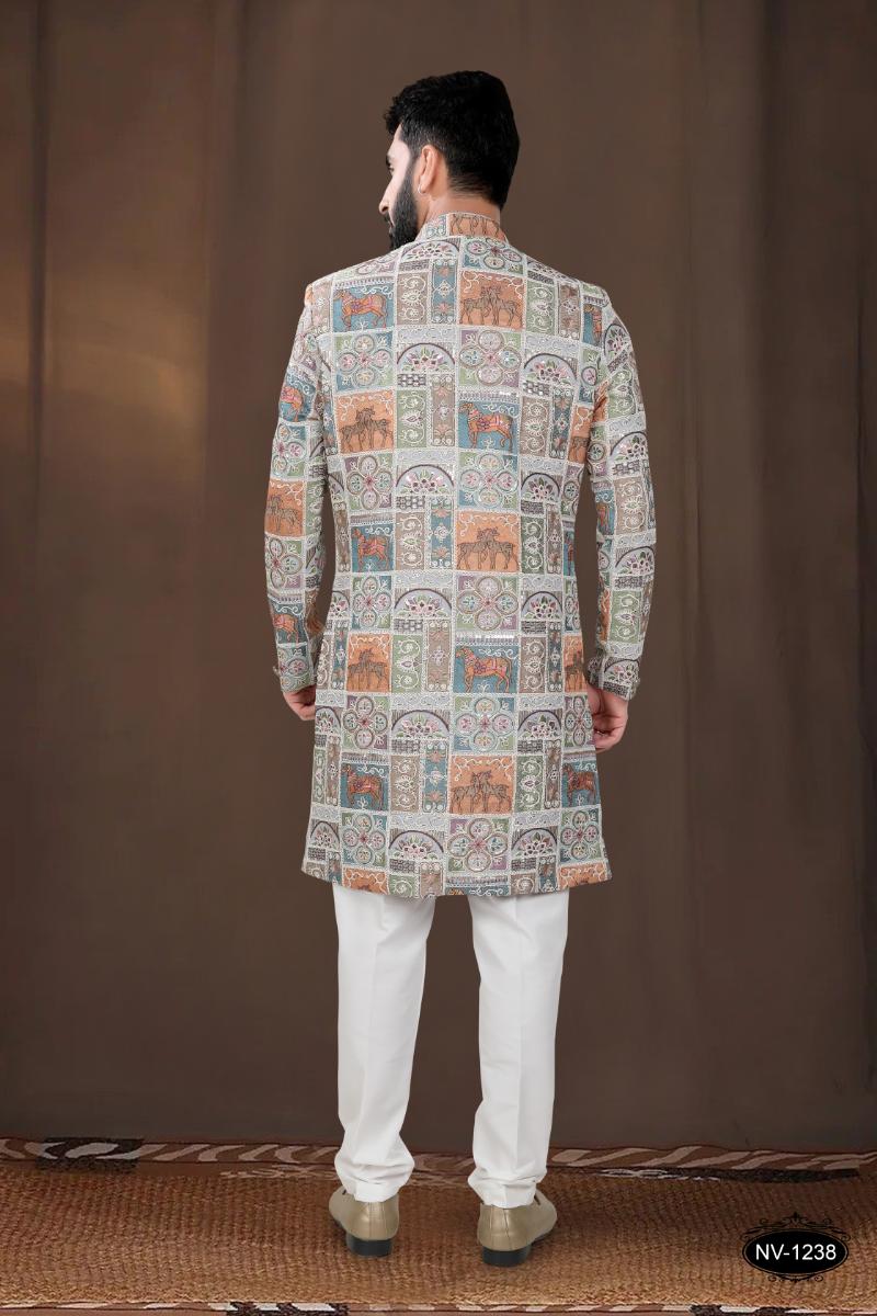 Boys' Festive Georgette Embroidered Kurta and Pyjama Set - Blue