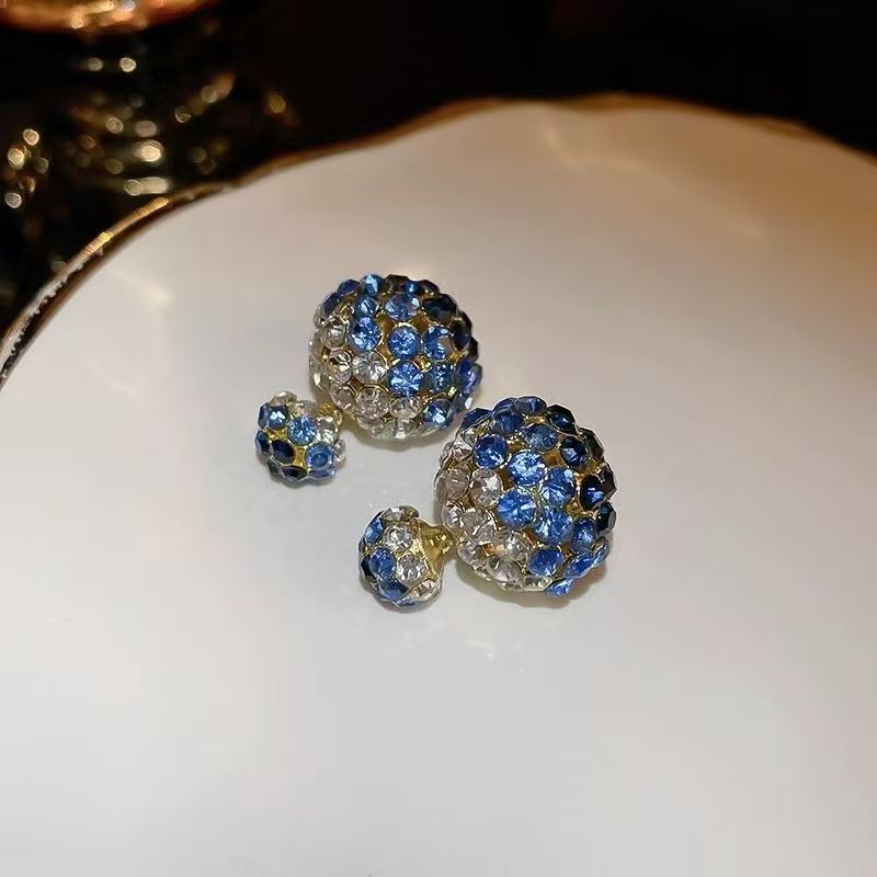 Silver Needle Dual-Wear Diamond Stud Earrings Front & Back Design