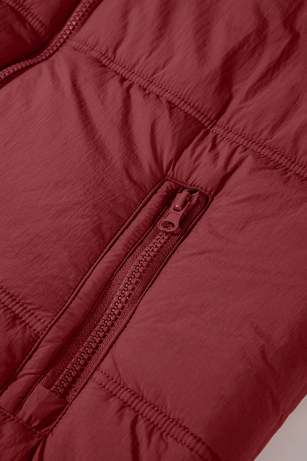 Women's Hooded Puffer Vest in Deep Burgundy - Image 4