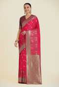 Pink Banarasi Soft Silk Saree with trendy Zari woven patterns