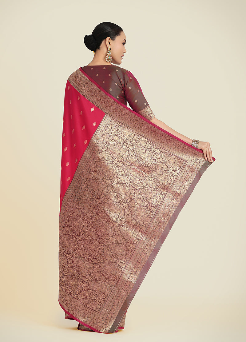 Pink Banarasi Soft Silk Trendy Saree with Zari Weaving