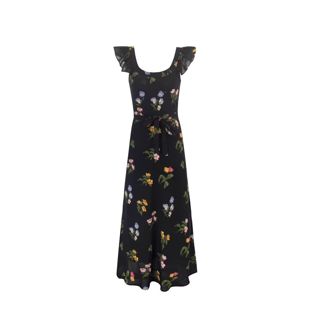 Spring Women Clothing Floral Plants Floral Print Sling Dress