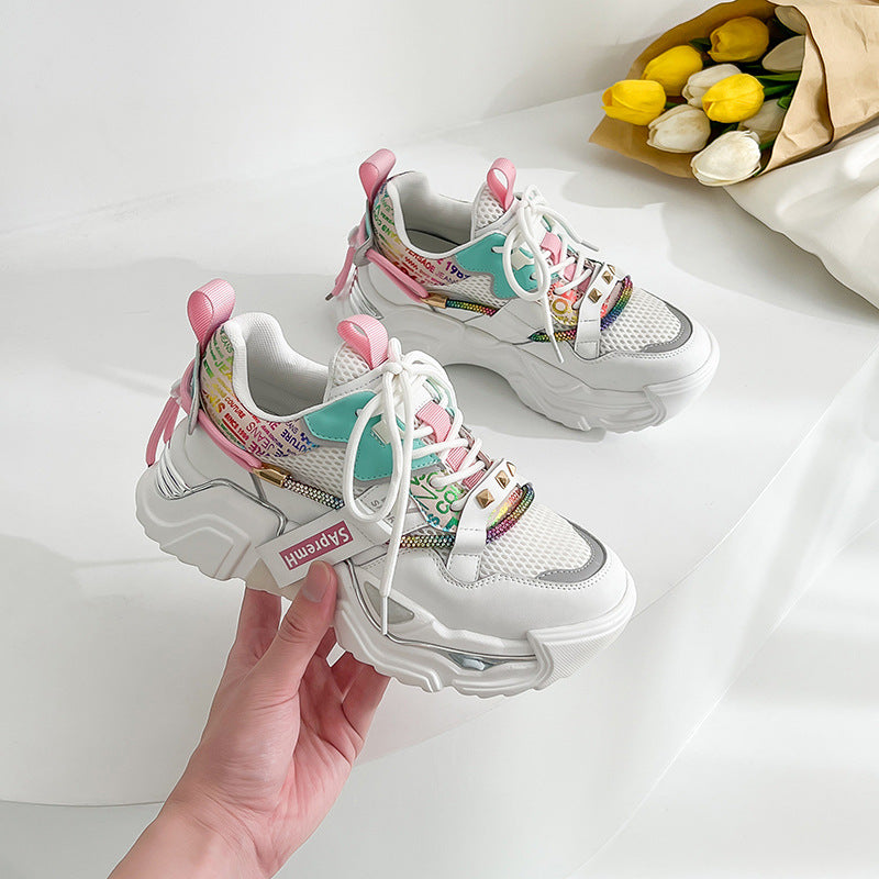 Fashion Chunky Platform Sneakers for Women - White & Black - Image 5