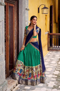 Multicolor Poly Chanderi Ethnic Kalamkari Lehenga Choli