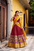 Lorenvalley Fashion Multicolor Poly Chanderi Zari Stripe Kalamkari Printed With Zari Weaving Work Lehenga Choli with Dupatta