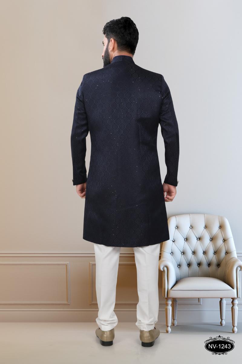 Navy Blue Indo-Western Kurta with Pyjama for Boys