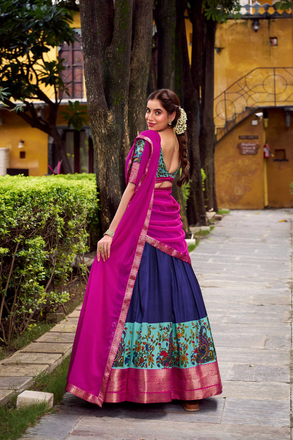 Lorenvalley Fashion Navy Blue Aastha Silk Printed with Zari Weaving Work Lehenga Choli with Dupatta