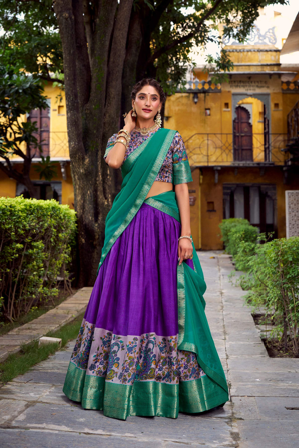 Purple Aastha Silk Printed Lehenga Choli with Zari Weaving