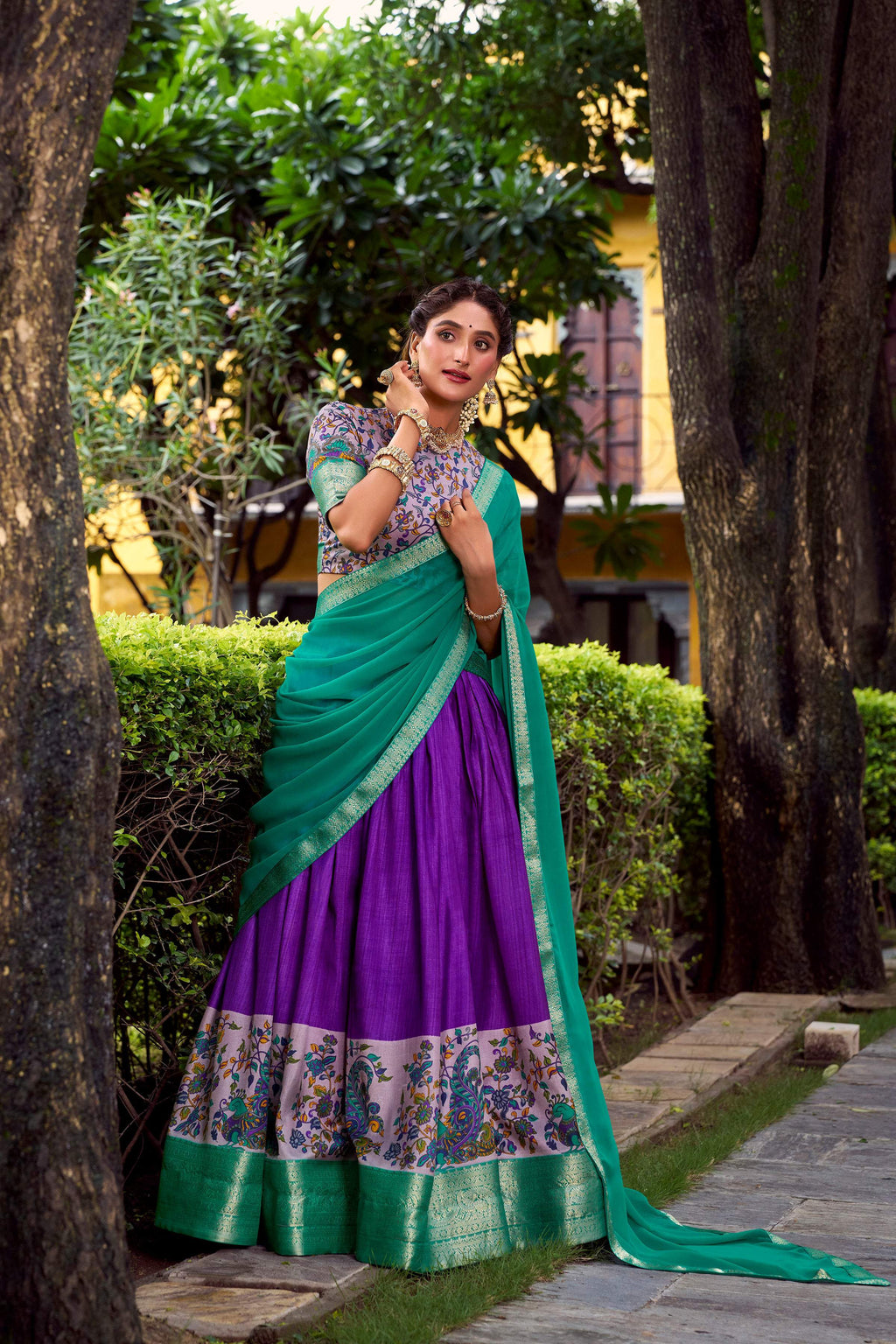 Purple Aastha Silk Printed Lehenga Choli with Zari Weaving
