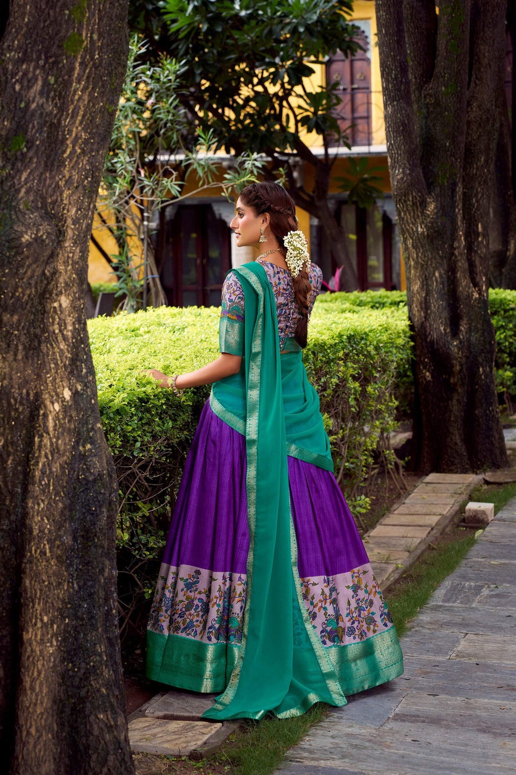 Purple Aastha Silk Printed Lehenga Choli with Zari Weaving