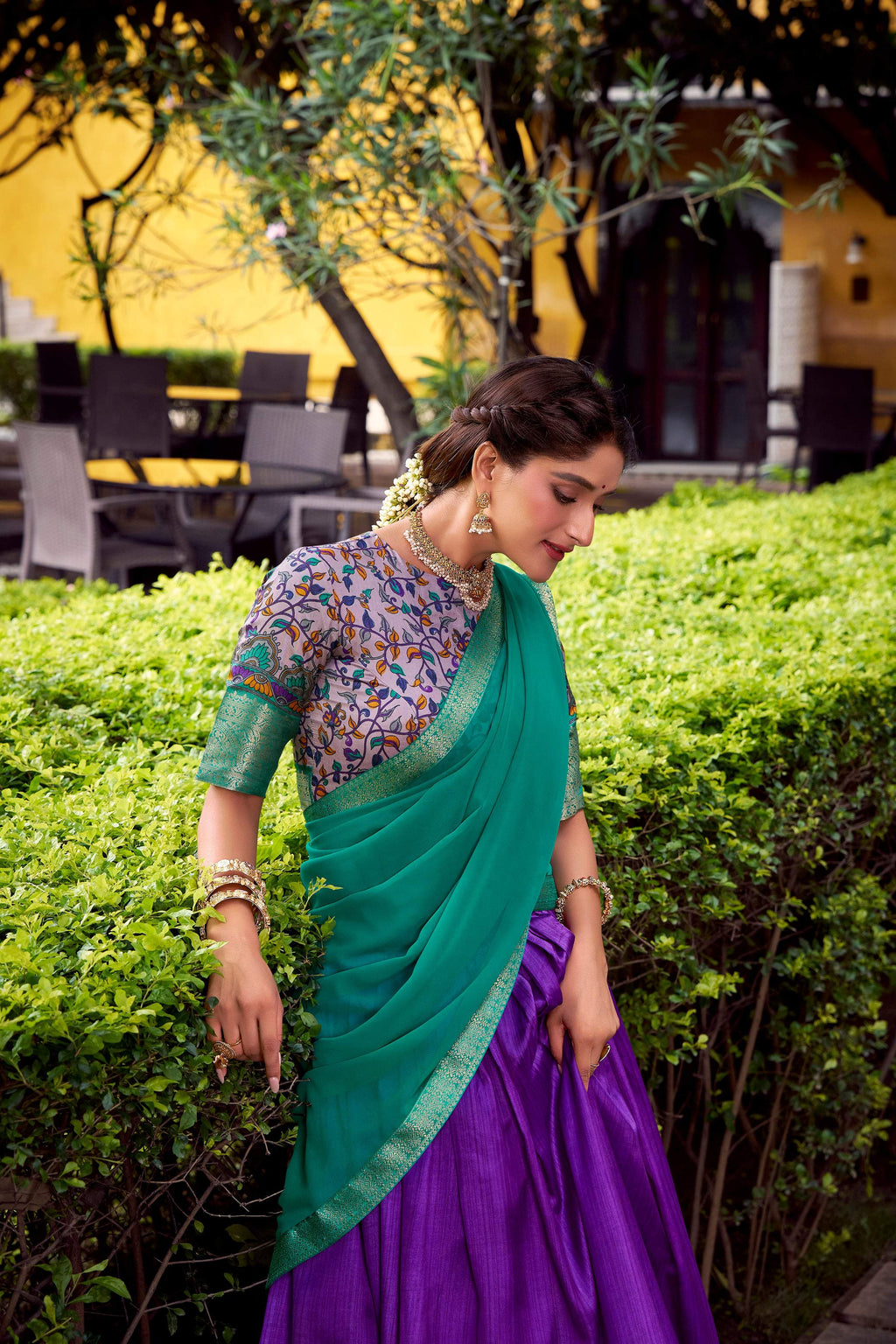 Purple Aastha Silk Printed Lehenga Choli with Zari Weaving