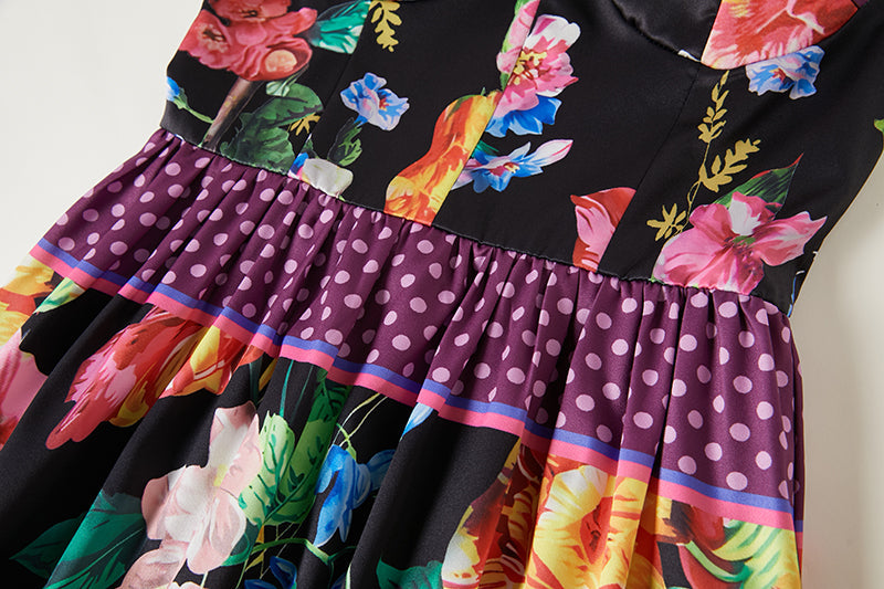 Summer Positioning Vintage Printed Three Dimensional Strapless Strap Dress Back Rubber Strap High Waist Dress