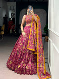 Pink Tasar Silk Lehenga Choli with Gilded Motif Foil Printing