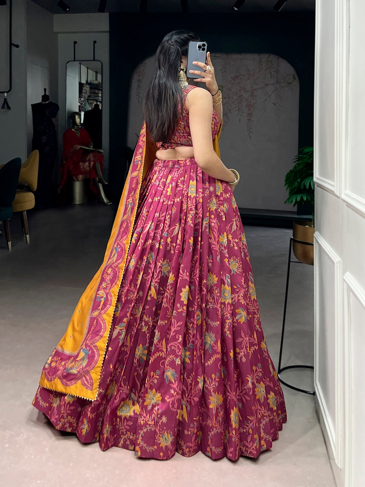 Pink Tasar Silk Lehenga Choli with Gilded Motif Foil Printing