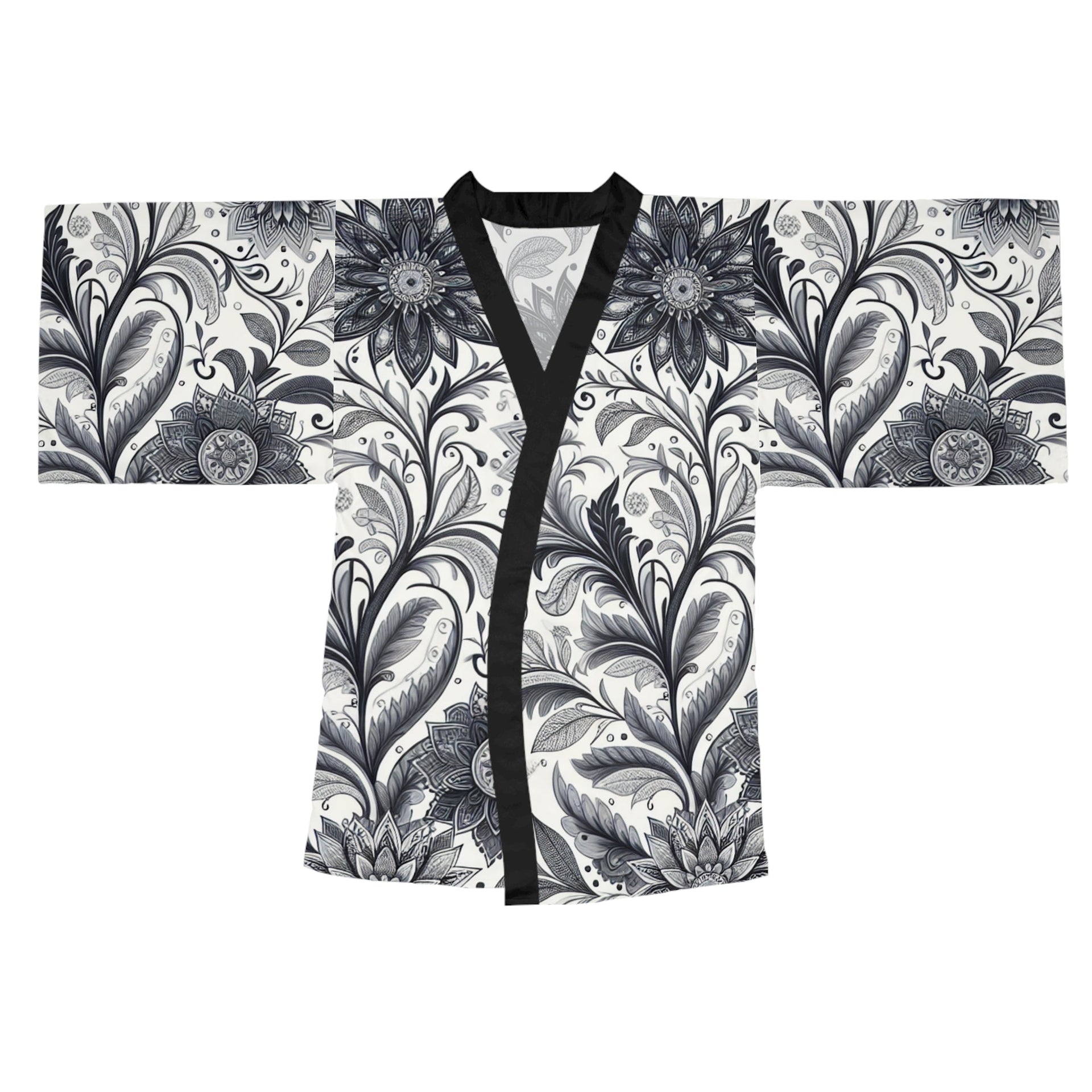 Floral Long Sleeve Kimono Robe Elegant Lounge Wear Spa Cover Up