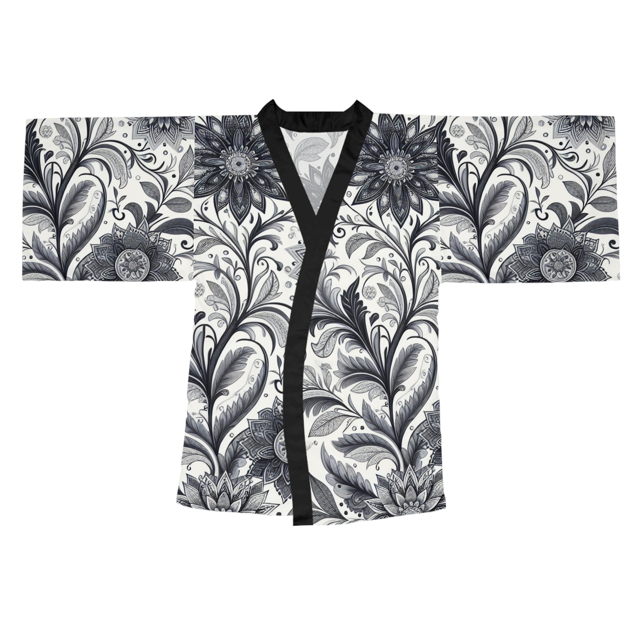 Floral Long Sleeve Kimono Robe Elegant Lounge Wear Spa Cover Up