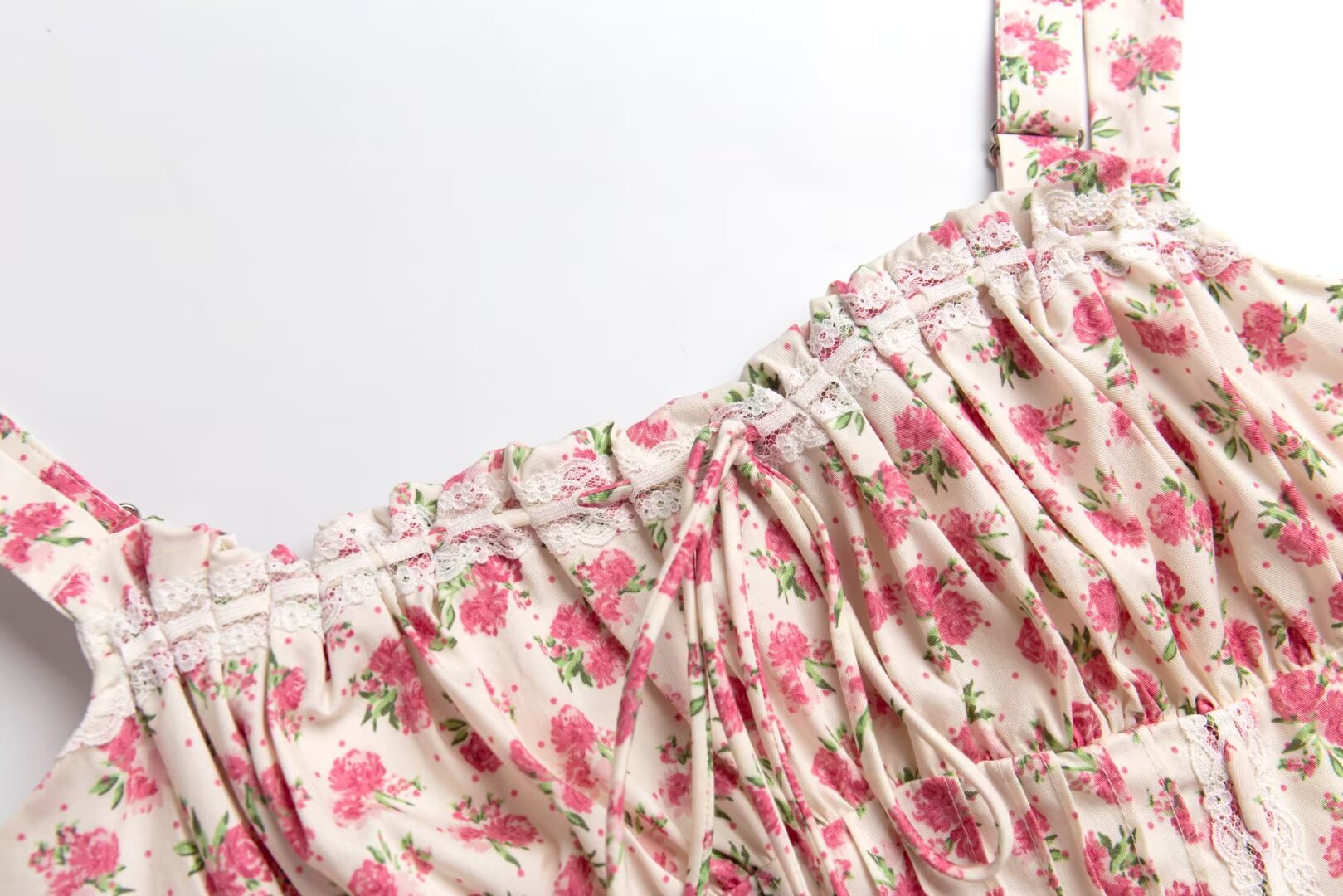 Summer French Waist Slimming A line Short Pure Floral Printing Slip Dress Women Puffy dress