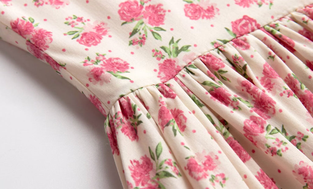 Summer French Waist Slimming A line Short Pure Floral Printing Slip Dress Women Puffy dress