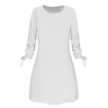 Spring Summer Autumn Solid Color Dress Casual O neck Dress Lace up