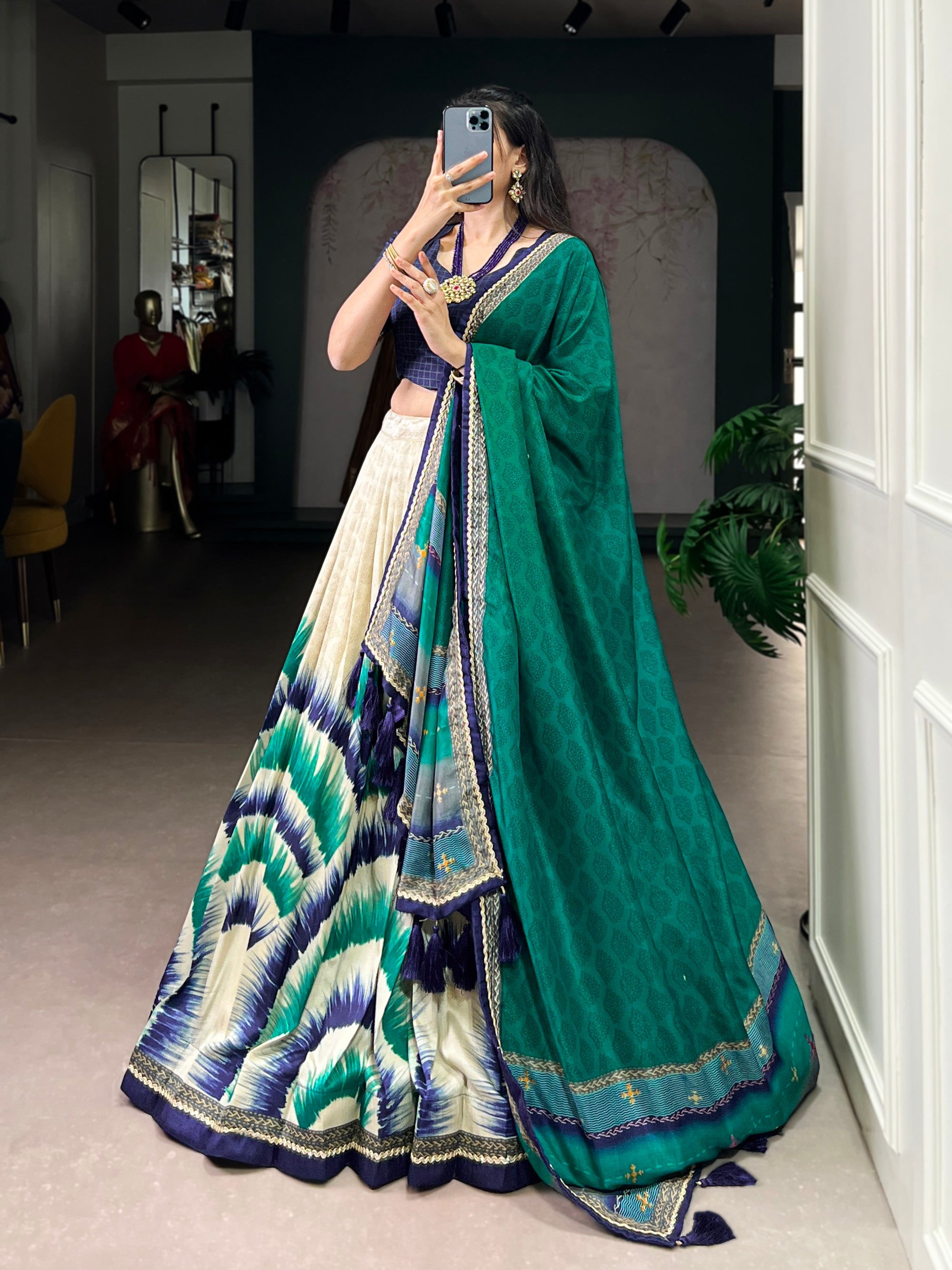 Lorenvalley Fashion Multicolor Tasar Silk Tie and Dye Print with Lace Touch Up Lehenga Choli with Dupatta