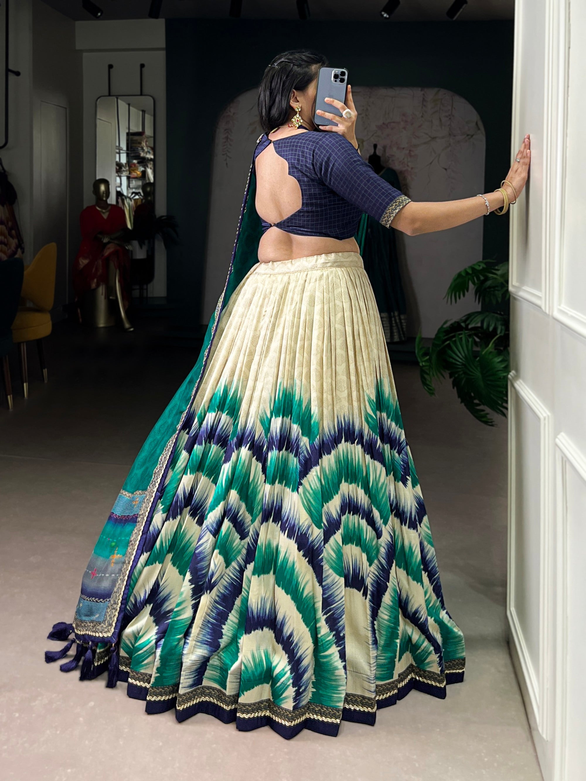 Lorenvalley Fashion Multicolor Tasar Silk Tie and Dye Print with Lace Touch Up Lehenga Choli with Dupatta