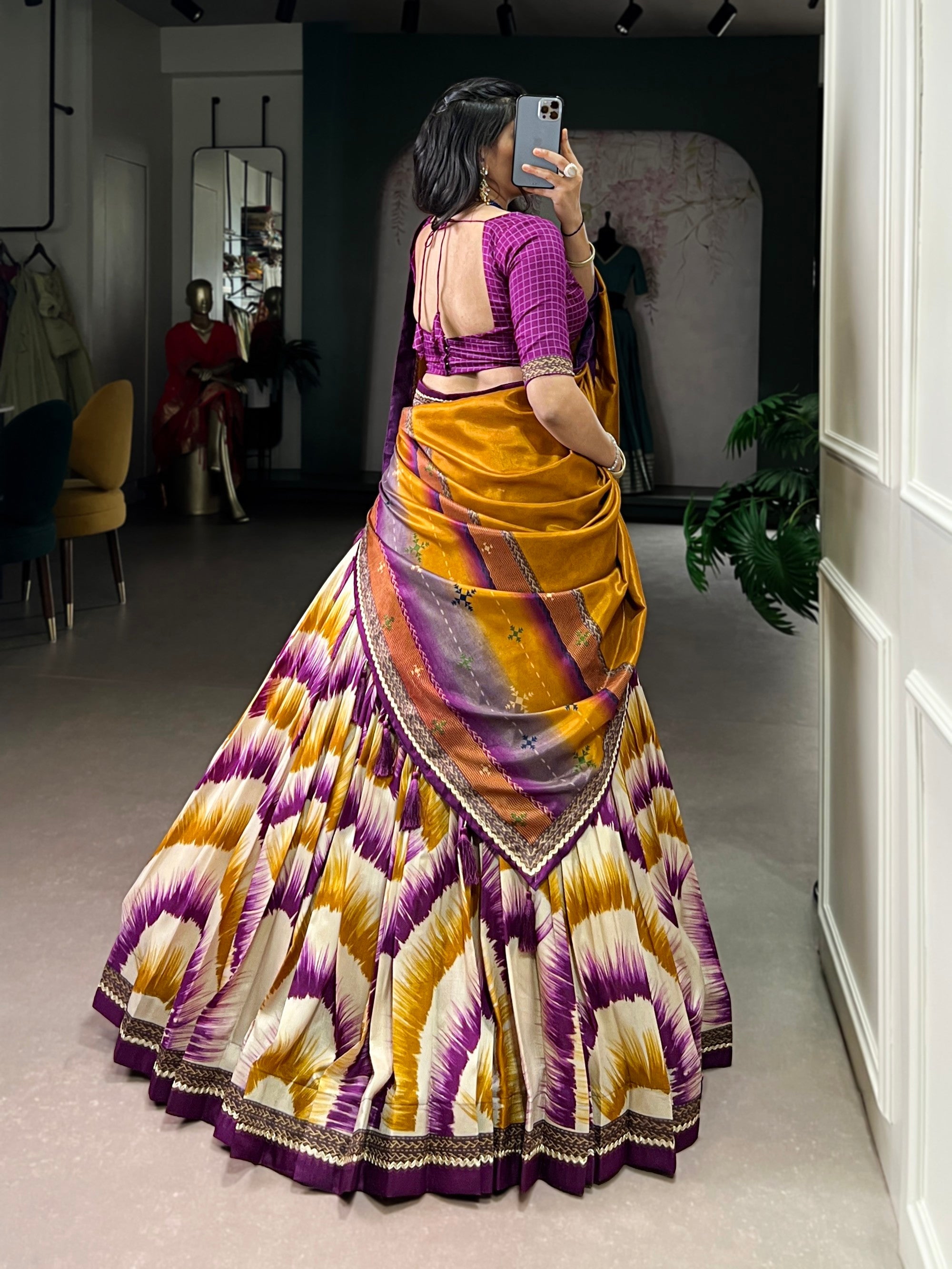 Lorenvalley Fashion Multicolor Tasar Silk Tie and Dye Print with Lace Touch Up Lehenga Choli with Dupatta